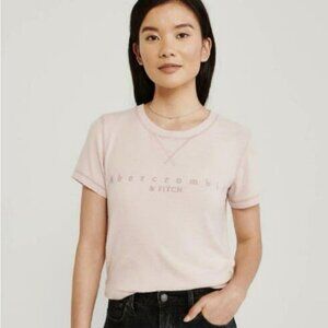 Abercrombie & Fitch Cream Short Sleeve Logo Tee Shirt Women’s Small EUC